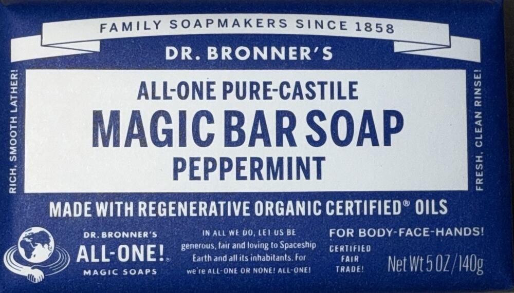 New Dr. Bronners All One Peppermint Pure Castile Bars Soap W/Organic Oils 5oz